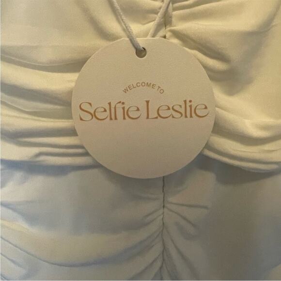 Selfie Leslie Over The Horizon Thick Strap Ruched Midi Dress in White NEW XS - Picture 6 of 8